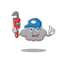 Grey cloud Smart Plumber cartoon character design with tool