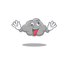 A cartoon design of grey cloud having a crazy face