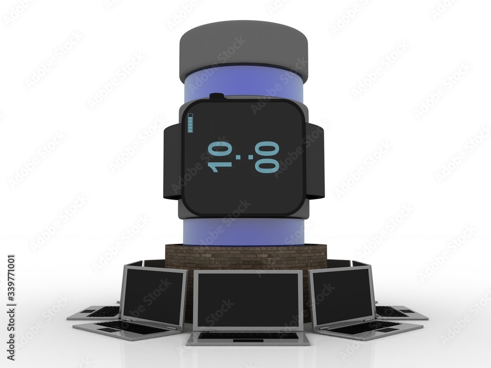 Poster 3d rendering fitness bracelet smart watch with computer network