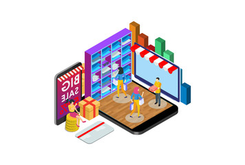 Modern Isometric Activity Online shopping concept with character, Suitable for Diagrams, Infographics, Game Asset, And Other Graphic Related Assets