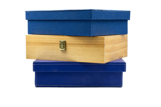 Blue Box And Wooden Box Stacked