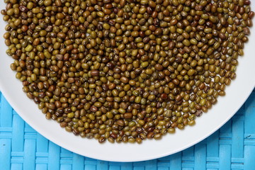 Green gram or mung beans in white plate 