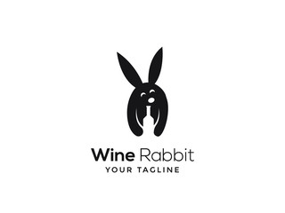 creative logo rabbit bring wine in negative style