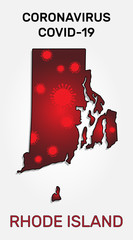 Map of Rhode Island state and coronavirus infection. Concept of disease outbreak with microbe cell symbols. Vector illustration
