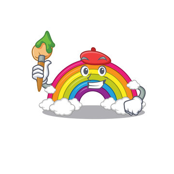 A creative rainbow artist mascot design style paint with a brush