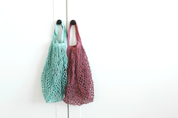 Reusable cotton bags, mesh bags. Zero Waste, eco friendly concept.