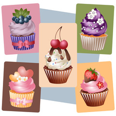 A set of delicious cupcakes for creativity and design. Isolated icons on a white background. A set for creativity and design. Icons for websites. For celebration.