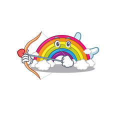 Rainbow in cupid cartoon character with arrow and wings