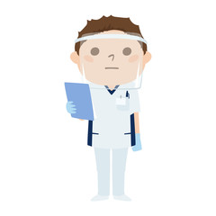 感染予防の為、フェイスシールドをしている男性看護師。