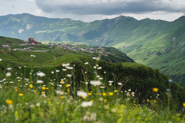 Beautiful mountains landscape in Gudauri town summer season in Caucasus mountains range, Georgia © skazzjy