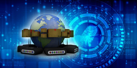 3d rendering Transmitter WiFi with card box
