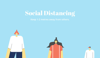 People keep distance away in public to protect Coronavirus. Social distancing to prevent from virus spreading, flu prevention, coronavirus and self quarantine concept. Vector illustration.