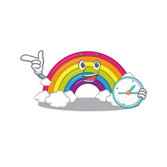 rainbow mascot design concept smiling with clock