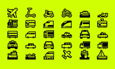 icon bundle of vehicle and transportation. outline style version.