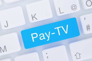 Pay-TV. Computer Tastatur von oben zeigt Taste mit Wort hervorgehoben. Software, Internet, Programm