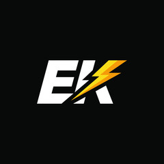 Initial Letter EK with Lightning