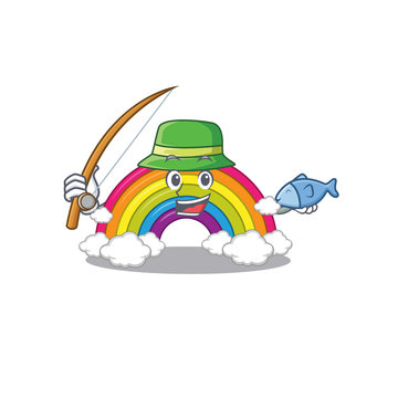 Cartoon design concept of rainbow while fishing