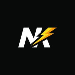 Initial Letter NK with Lightning