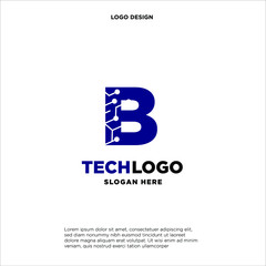 B Technology Circuit Alphabet. Logo. Simple, modern, futuristic. With Blue Gradation Color.