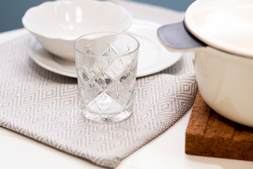 The tableware was set on the table