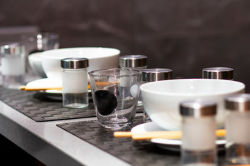 The tableware was set on the table