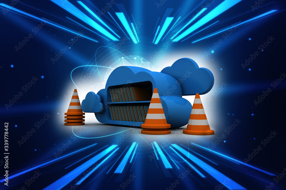 Poster 3d rendering cloud folder icon with traffic cones