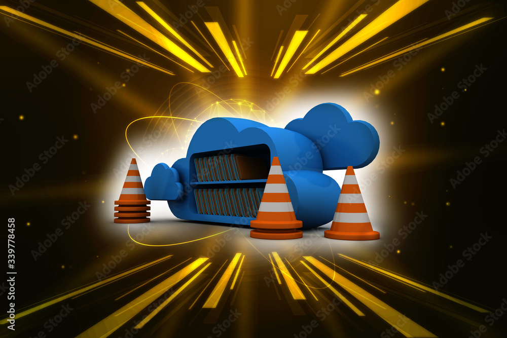 Poster 3d rendering cloud folder icon with traffic cones