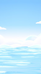Cartoon sea with shining water surface. 3d rendering picture. (vertical)