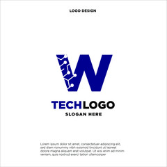 W Technology Circuit Alphabet. Logo. Simple, modern, futuristic. With Blue Gradation Color.