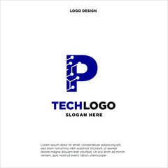 P Technology Circuit Alphabet. Logo. Simple, modern, futuristic. With Blue Gradation Color.