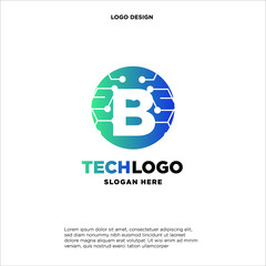 B Technology Circuit Alphabet. Logo. Simple, modern, futuristic. With Blue Gradation Color.