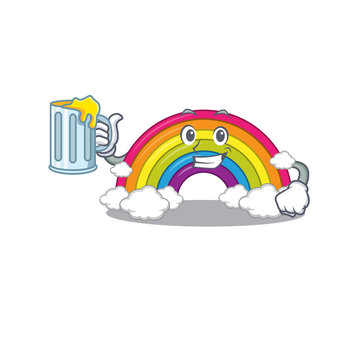 A cartoon concept of rainbow rise up a glass of beer