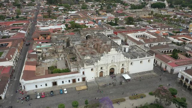 Aerial Drone Video over the ruins of San Jose Cathedral in Antigua, Guatemala
