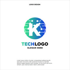 K Technology Circuit Alphabet. Logo. Simple, modern, futuristic. With Blue Gradation Color.