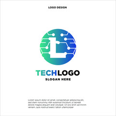 L Technology Circuit Alphabet. Logo. Simple, modern, futuristic. With Blue Gradation Color.