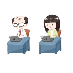 Print desk work worried illust laptop