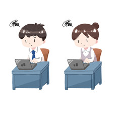 Print desk work worried illust laptop