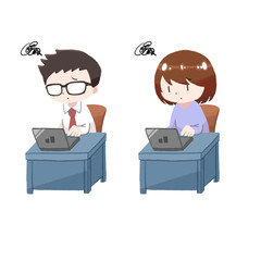 Print desk work worried illust laptop