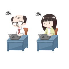Print desk work worried illust laptop