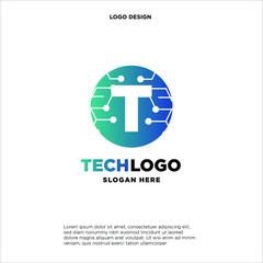 T Technology Circuit Alphabet. Logo. Simple, modern, futuristic. With Blue Gradation Color.