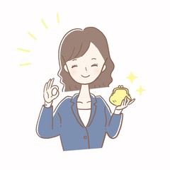 収入　若い　女性　イラスト