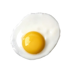 Closeup photo of fried egg isolated on white background