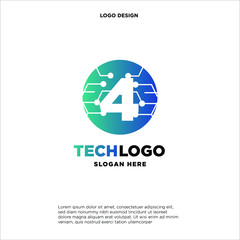 4 Technology Circuit Alphabet. Logo. Simple, modern, futuristic. With Blue Gradation Color.