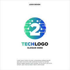 2 Technology Circuit Alphabet. Logo. Simple, modern, futuristic. With Blue Gradation Color.