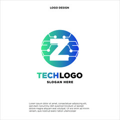 Z Technology Circuit Alphabet. Logo. Simple, modern, futuristic. With Blue Gradation Color.