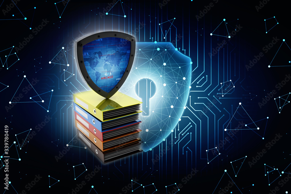 Poster laptop folder with shield. isolated 3d rendering image
