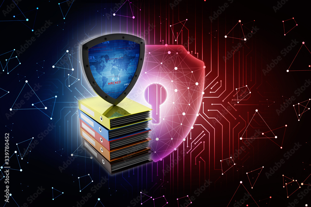Poster laptop folder with shield. isolated 3d rendering image