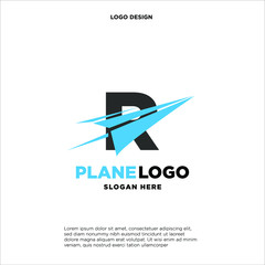 big capital letter R slashed with a paper airplane. aeromode logo vector.