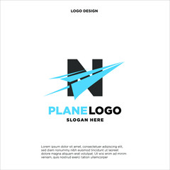 big capital letter N slashed with a paper airplane. aeromode logo vector.