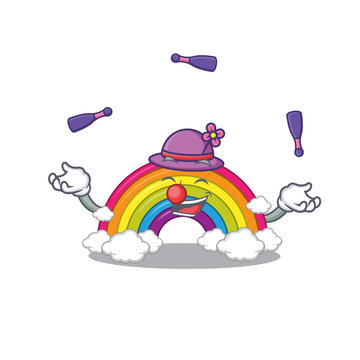 An attractive rainbow cartoon design style playing juggling